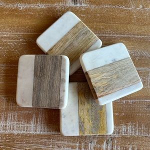 Set of 4 Marble and Wood Coasters